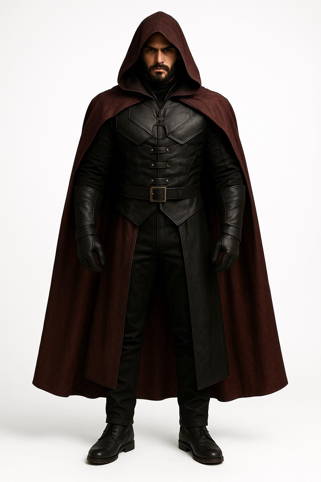 Custom Phantom Reaver Set – Hooded Leather Cloak, Paneled Vest & Matching Pants (Jeff Leach Special Edition)