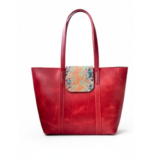 Elegant Red Carry-All Leather Handbag | Full-Grain Cowhide Tote Bag