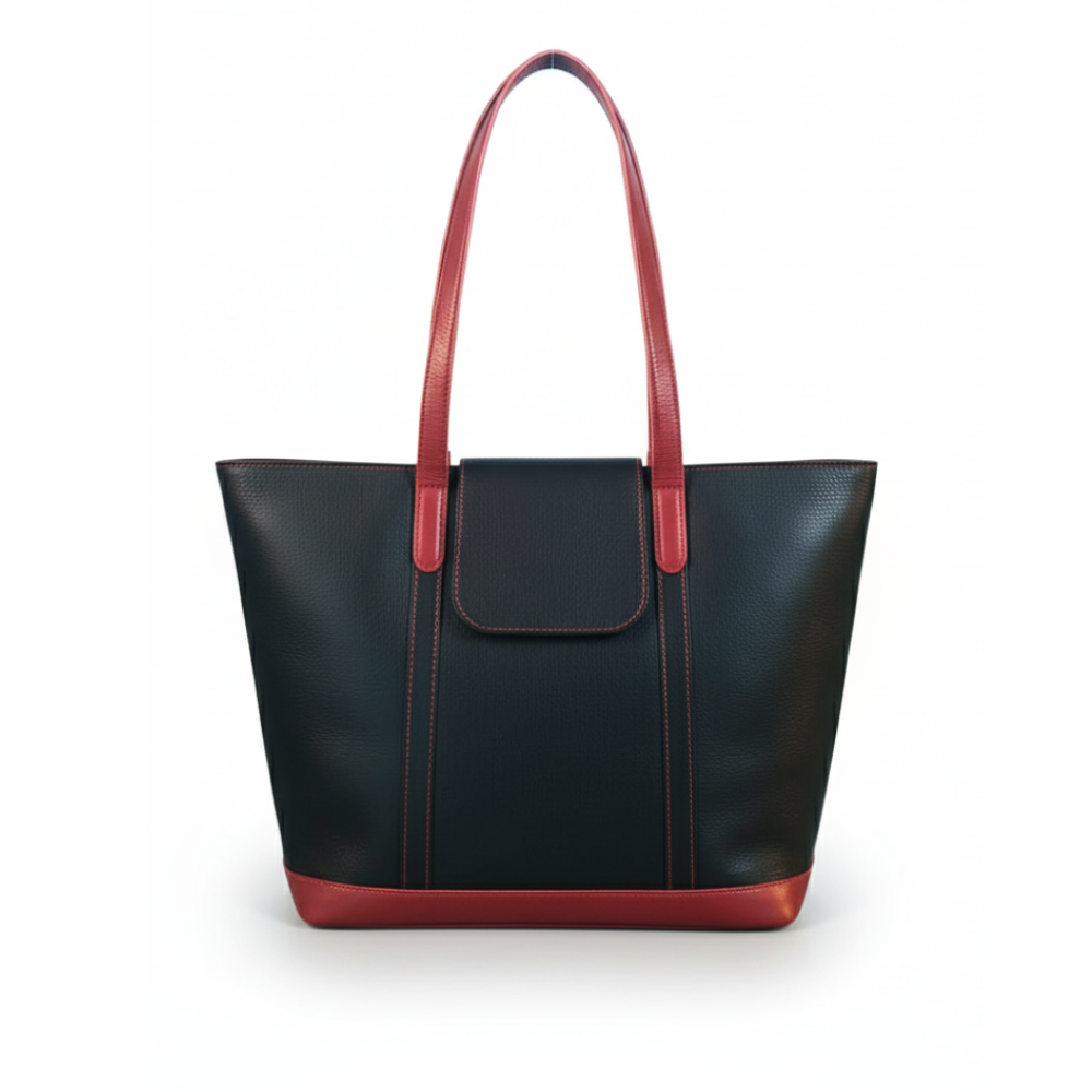 Black & Maroon Leather Tote Bag for Women | Dual-Tone Cowhide|Valentine’s Gift