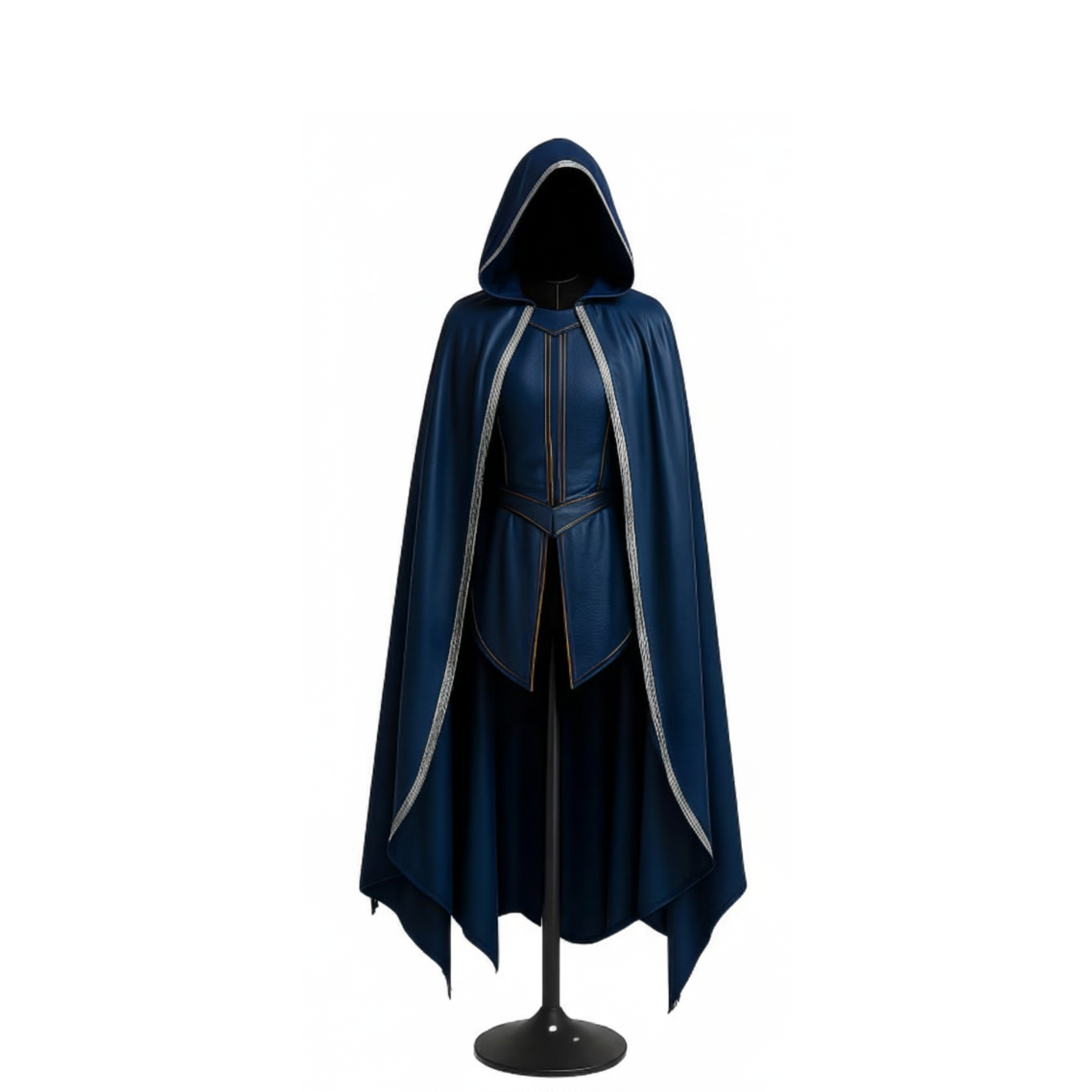 Sapphire Wraith Handmade Blue Leather Hooded Cloak & Vest - Medieval LARP Costume