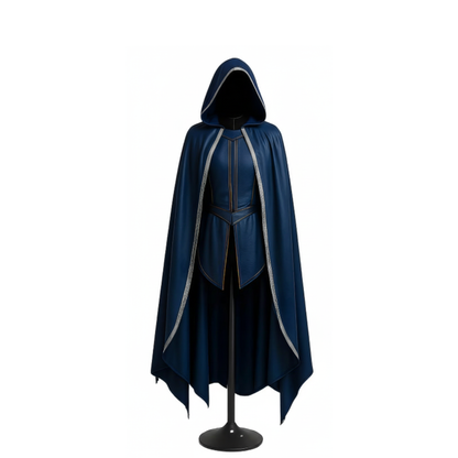 Sapphire Wraith Handmade Blue Leather Hooded Cloak & Vest - Medieval LARP Costume