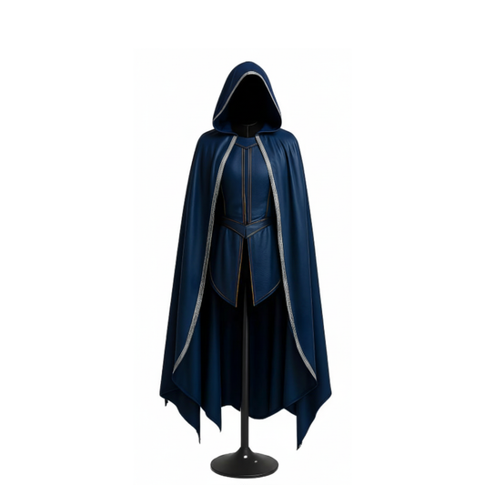 Sapphire Wraith Handmade Blue Leather Hooded Cloak & Vest - Medieval LARP Costume