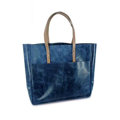 Navy Leather Carryall Tote Bag| Oil Pull-Up Cow Leather | Large Everyday Tote