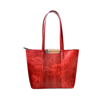 Elegant Red Carry-All Leather Handbag | Full-Grain Cowhide Tote Bag