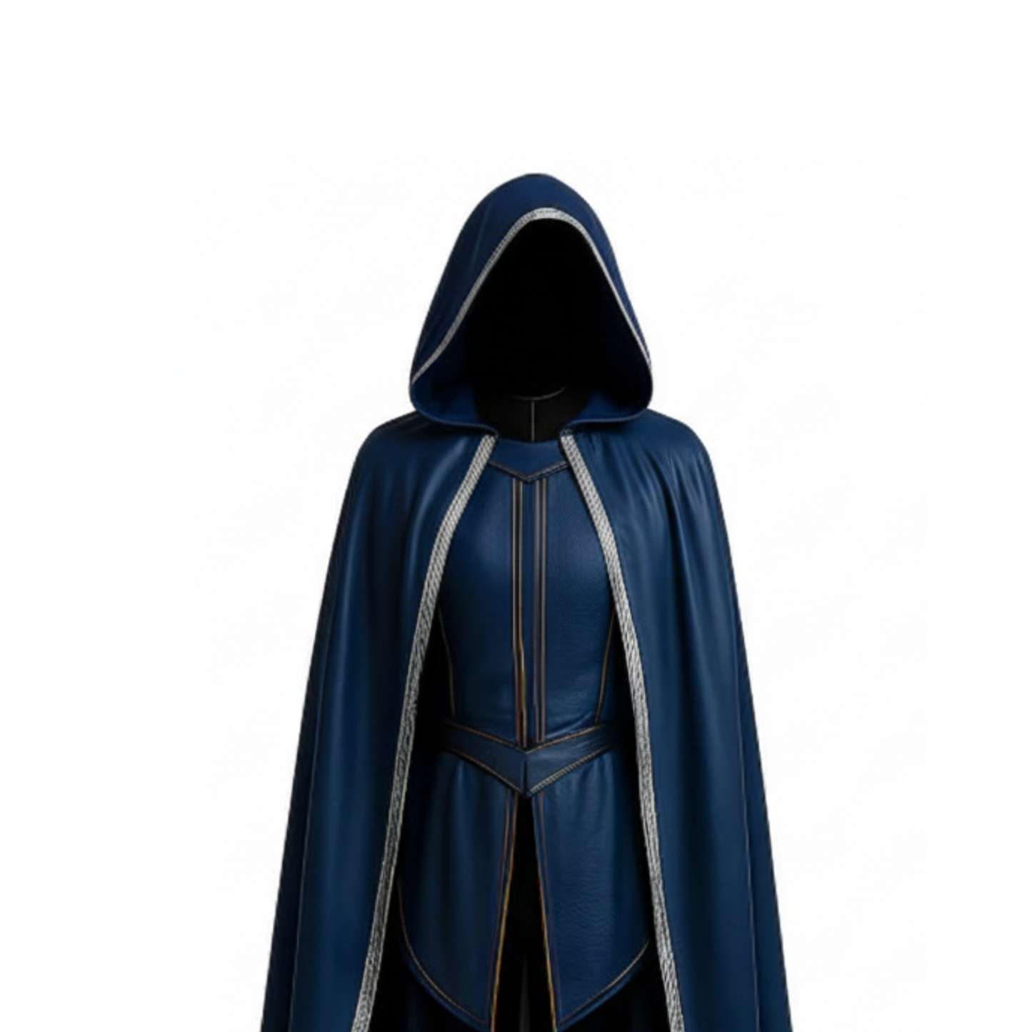 Sapphire Wraith Handmade Blue Leather Hooded Cloak & Vest - Medieval LARP Costume