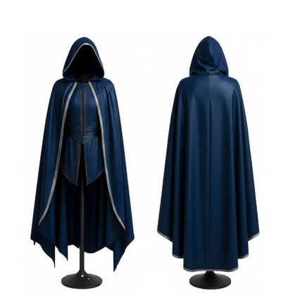 Sapphire Wraith Handmade Blue Leather Hooded Cloak & Vest - Medieval LARP Costume