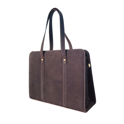 Luxury Leather Work Tote Bag for Women -Business Bag | Navy Blue Nubuck Leather Laptop Tote