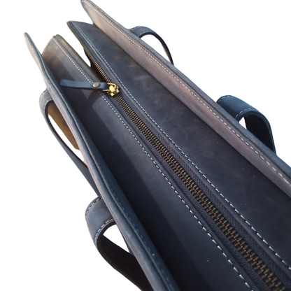 Luxury Leather Work Tote Bag for Women -Business Bag | Navy Blue Nubuck Leather Laptop Tote