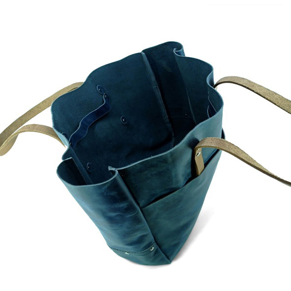 Navy Leather Carryall Tote Bag| Oil Pull-Up Cow Leather | Large Everyday Tote