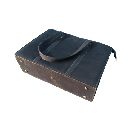 Luxury Leather Work Tote Bag for Women -Business Bag | Navy Blue Nubuck Leather Laptop Tote