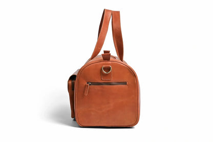 Premium Pull-Up Tan Leather Duffel Bag Weekender Travel Bag