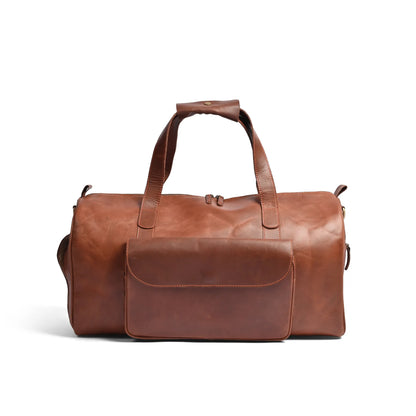 Camel Brown Premium Pull-Up Leather Duffle Bag Weekender Bag | Full-Grain Cowhide