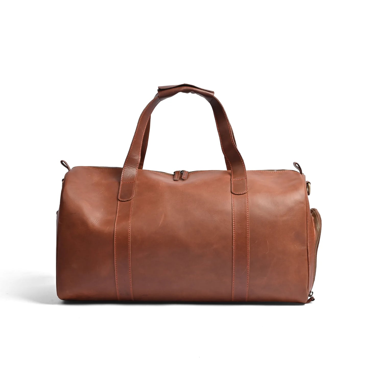 Camel Brown Premium Pull-Up Leather Duffle Bag Weekender Bag | Full-Grain Cowhide