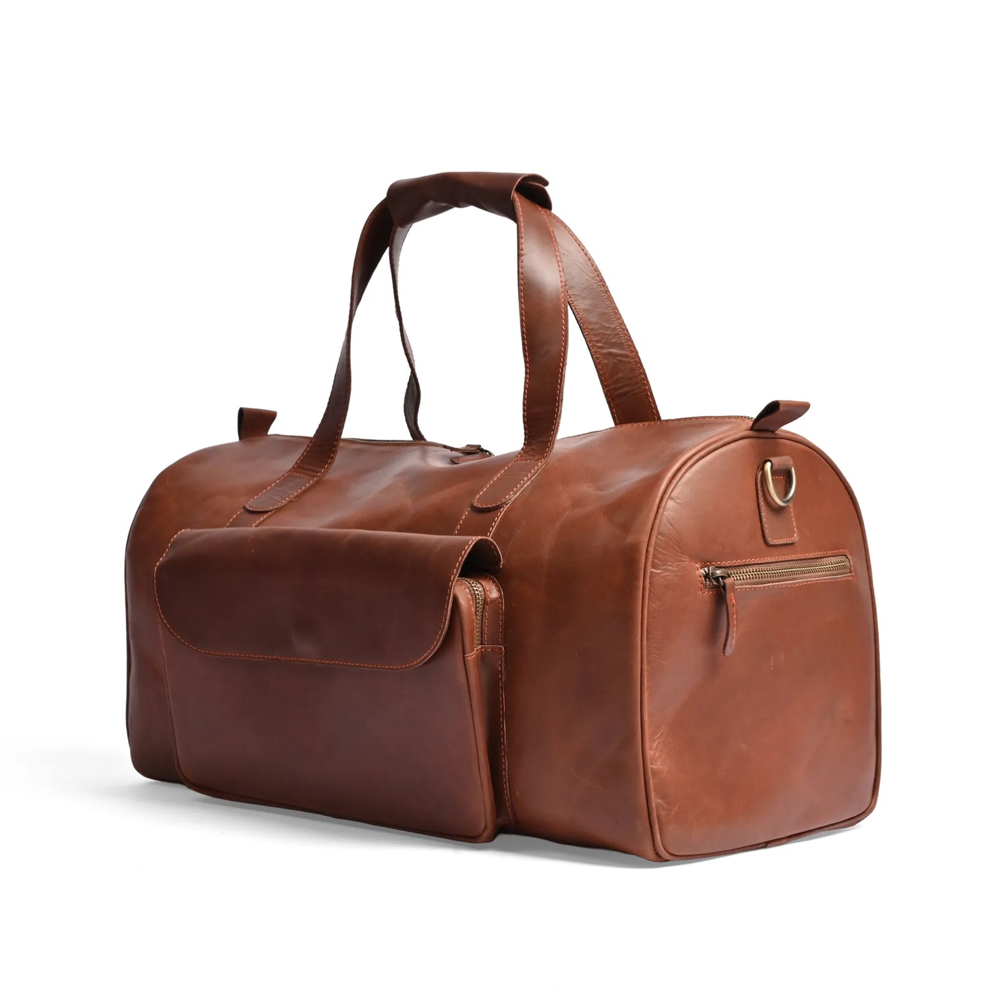 Camel Brown Premium Pull-Up Leather Duffle Bag Weekender Bag | Full-Grain Cowhide
