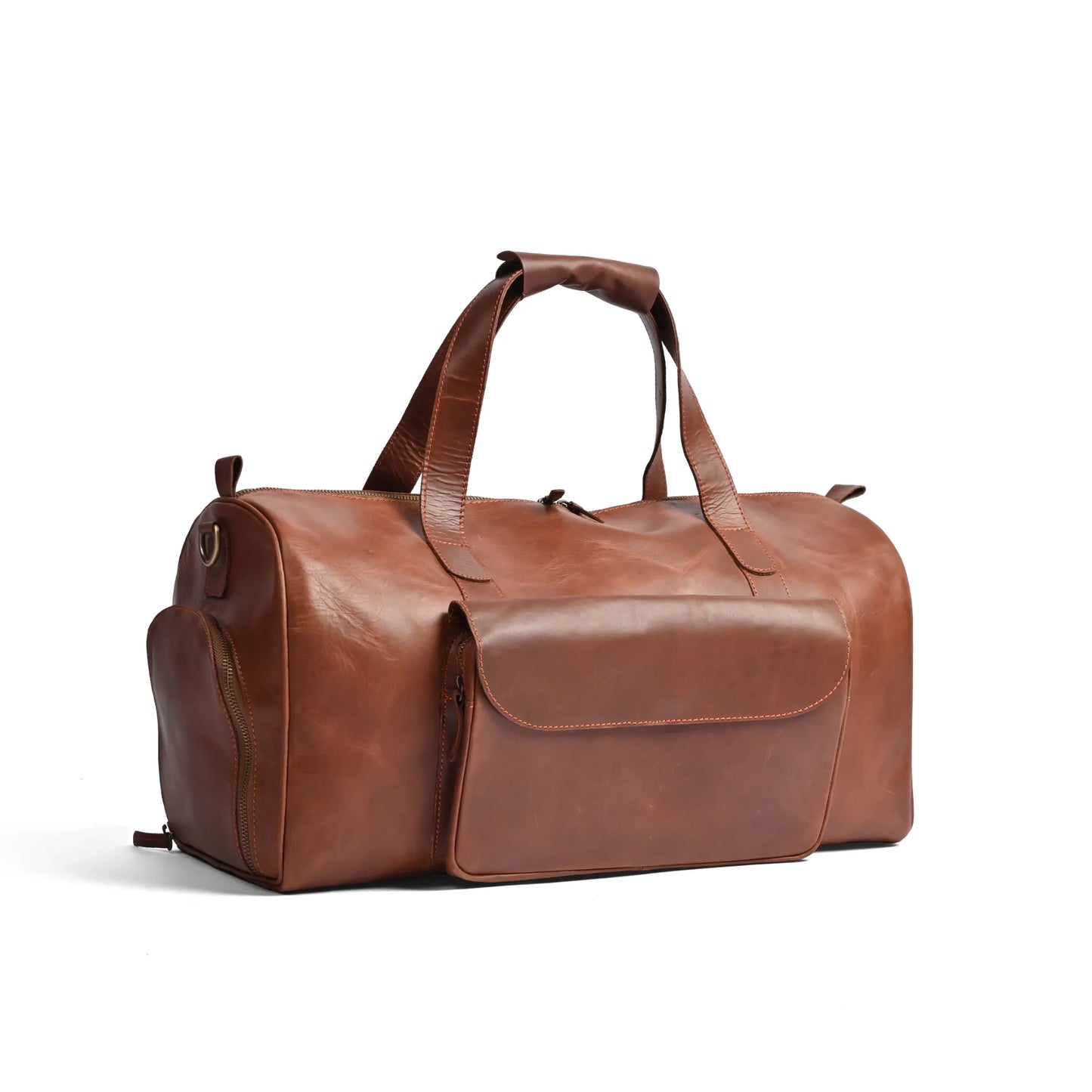 Camel Brown Premium Pull-Up Leather Duffle Bag Weekender Bag | Full-Grain Cowhide