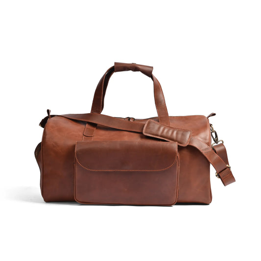 Camel Brown Premium Pull-Up Leather Duffle Bag Weekender Bag | Full-Grain Cowhide
