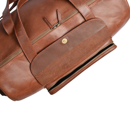 Camel Brown Premium Pull-Up Leather Duffle Bag Weekender Bag | Full-Grain Cowhide