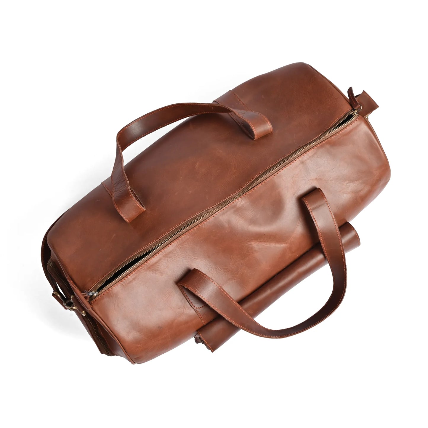 Camel Brown Premium Pull-Up Leather Duffle Bag Weekender Bag | Full-Grain Cowhide