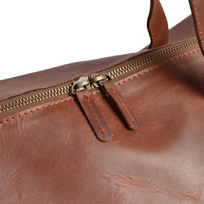 Camel Brown Premium Pull-Up Leather Duffle Bag Weekender Bag | Full-Grain Cowhide