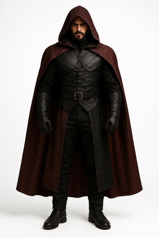 Custom Phantom Reaver Set – Hooded Leather Cloak, Paneled Vest & Matching Pants (Jeff Leach Special Edition)