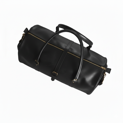 Premium Black Leather Duffel Bag Travel & Weekender Bag
