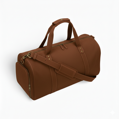 Dark Brown Leather Duffel Bag with Shoe Compartment Premium Holdall