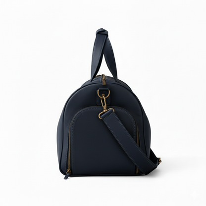 Navy Leather Duffel Bag Premium Travel & Gym Holdall with Shoe Compartment