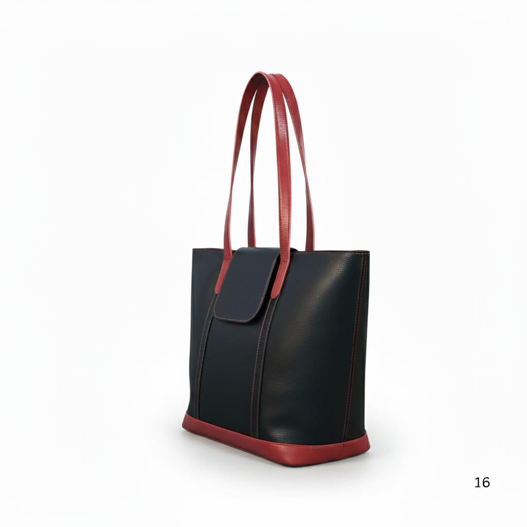 Black & Maroon Leather Tote Bag for Women | Dual-Tone Cowhide|Valentine’s Gift