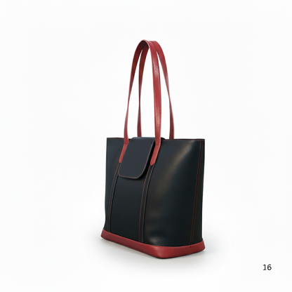 Black & Maroon Leather Tote Bag for Women | Dual-Tone Cowhide|Valentine’s Gift