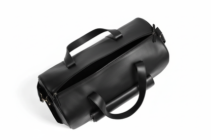 Premium Black Leather Duffel Weekender Travel Bag