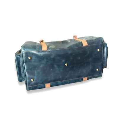 Navy Leather Duffel Bag weekender Premium Cow Pull-Up Travel Holdall