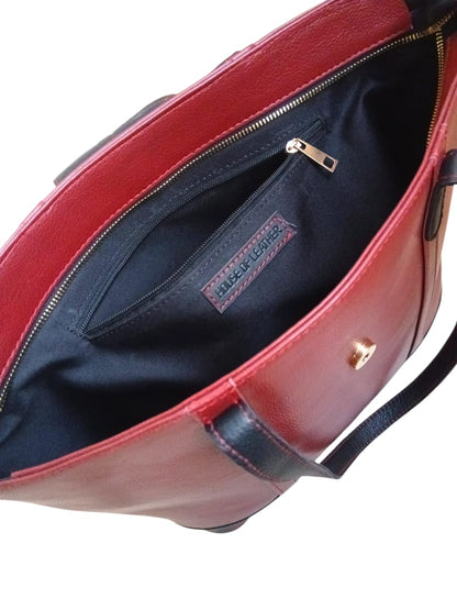 Red and Black Leather Handbag for Women | Full-Grain Cowhide Tote Bag|Valentine’s Gift