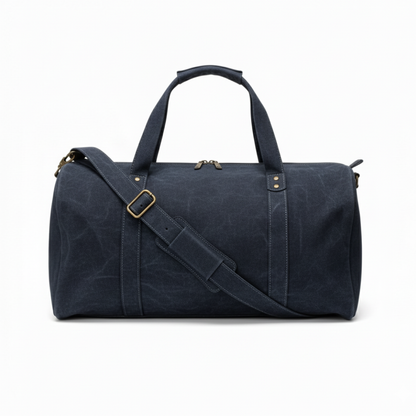 Navy Leather Duffel Bag Premium Travel & Gym Holdall with Shoe Compartment