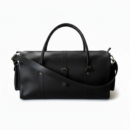 Premium Black Leather Duffel Bag Travel & Weekender Bag