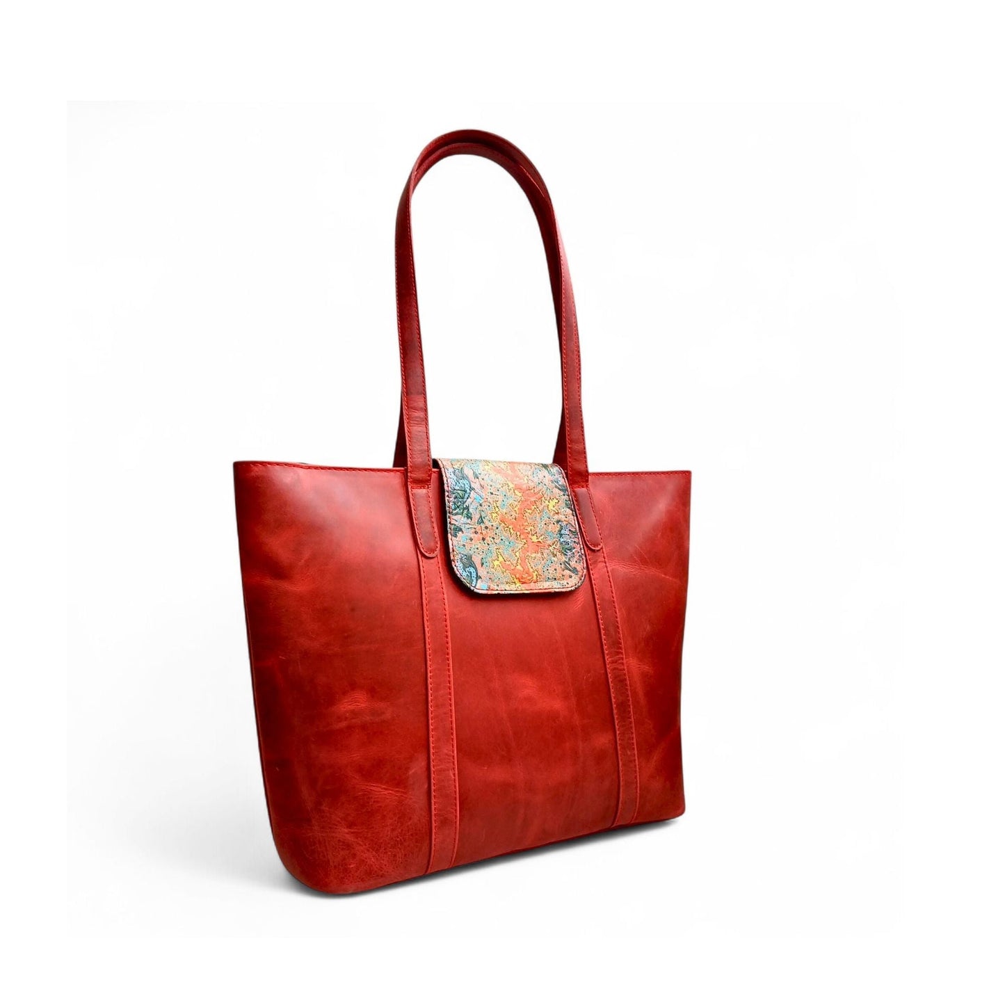 Elegant Red Carry-All Leather Handbag | Full-Grain Cowhide Tote Bag