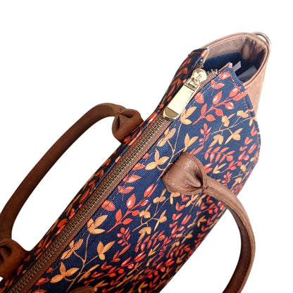 Women’s Luxurious Printed Canvas & Leather Tote Bag | Floral Full-Grain Cowhide Handbag