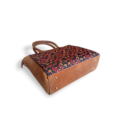 Women’s Luxurious Printed Canvas & Leather Tote Bag | Floral Full-Grain Cowhide Handbag