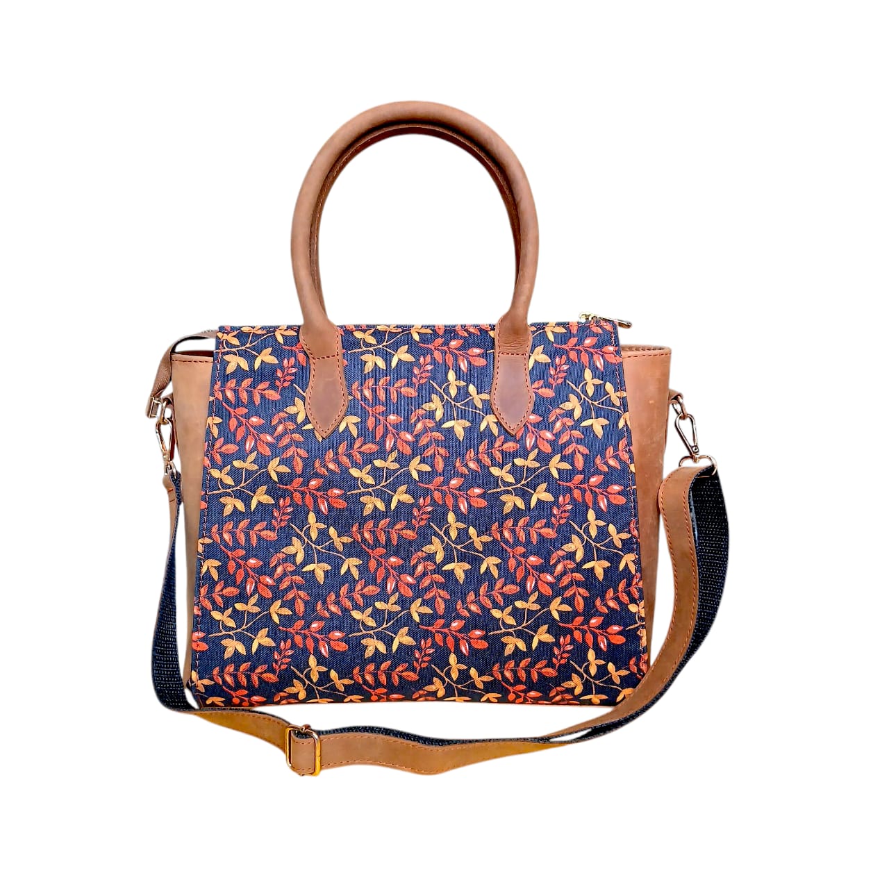 Women’s Luxurious Printed Canvas & Leather Tote Bag | Floral Full-Grain Cowhide Handbag