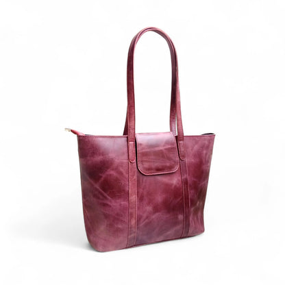 Purple Leather Handbag for Women | Cow Pullup Tote Bag