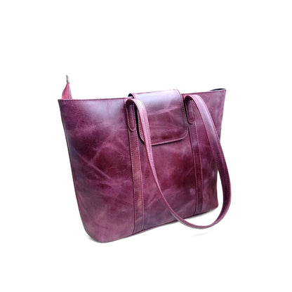 Purple Leather Handbag for Women | Cow Pullup Tote Bag