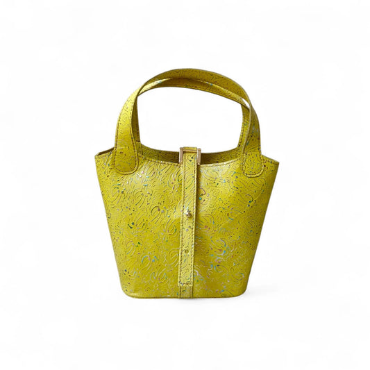 Leather Bucket Bag for Women |Structured Mini Top Handle Handbag with Suede Lining & Stopper Lock