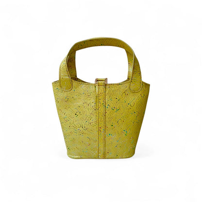 Leather Bucket Bag for Women |Structured Mini Top Handle Handbag with Suede Lining & Stopper Lock