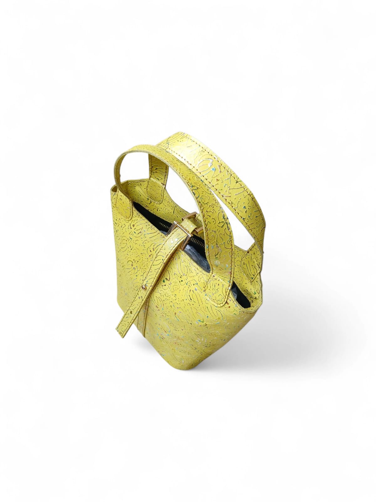 Leather Bucket Bag for Women |Structured Mini Top Handle Handbag with Suede Lining & Stopper Lock