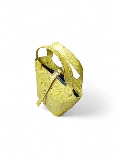 Leather Bucket Bag for Women |Structured Mini Top Handle Handbag with Suede Lining & Stopper Lock