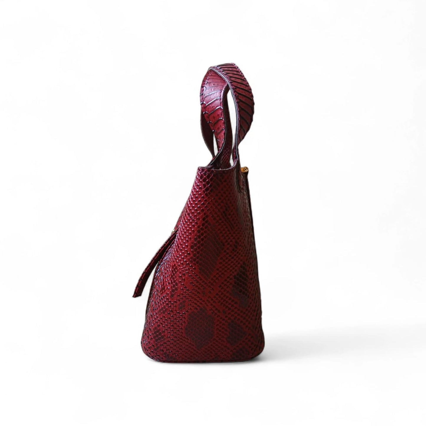 Leather Bucket Bag for Women |Maroon Crocodile Pattern Structured Mini Top Handle Handbag with Stopper Lock
