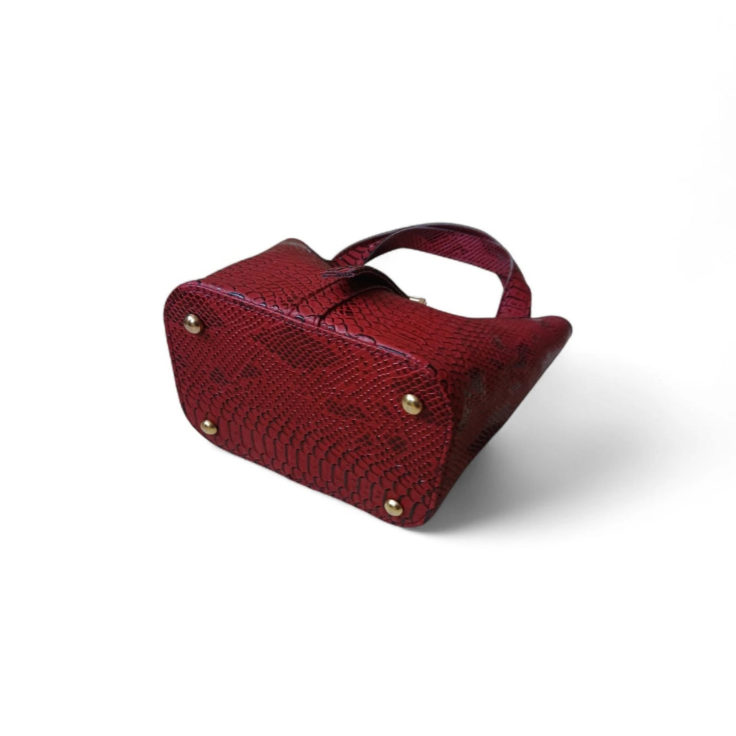 Leather Bucket Bag for Women |Maroon Crocodile Pattern Structured Mini Top Handle Handbag with Stopper Lock