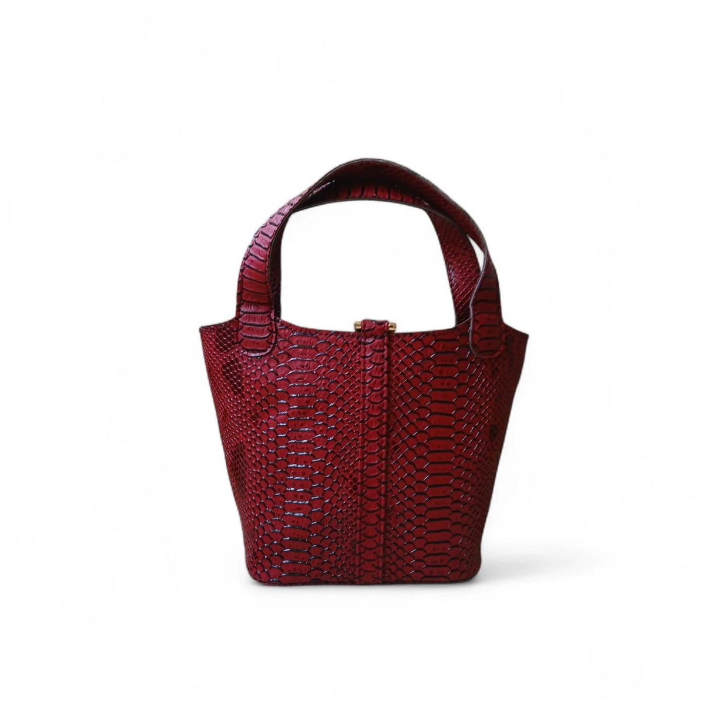 Leather Bucket Bag for Women |Maroon Crocodile Pattern Structured Mini Top Handle Handbag with Stopper Lock