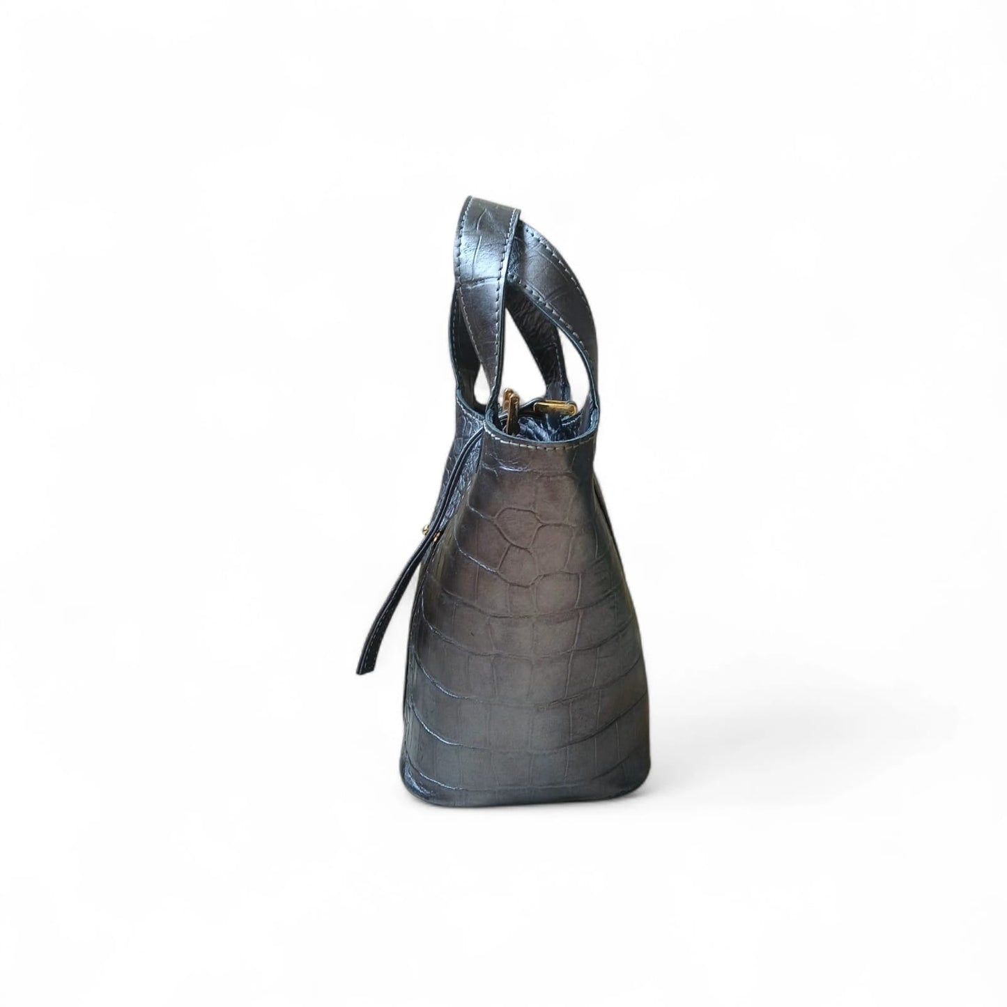 Leather Bucket Bag for Women |Crocodile Embossed Structured Mini Top Handle Handbag with Stopper Lock