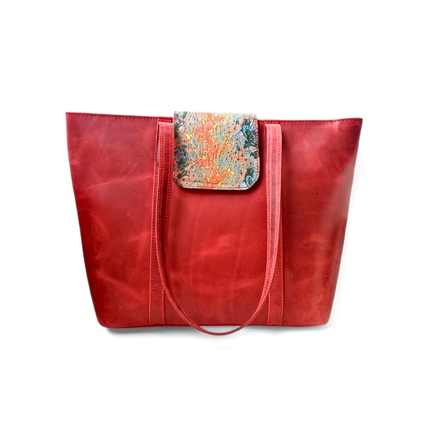 Elegant Red Carry-All Leather Handbag | Full-Grain Cowhide Tote Bag