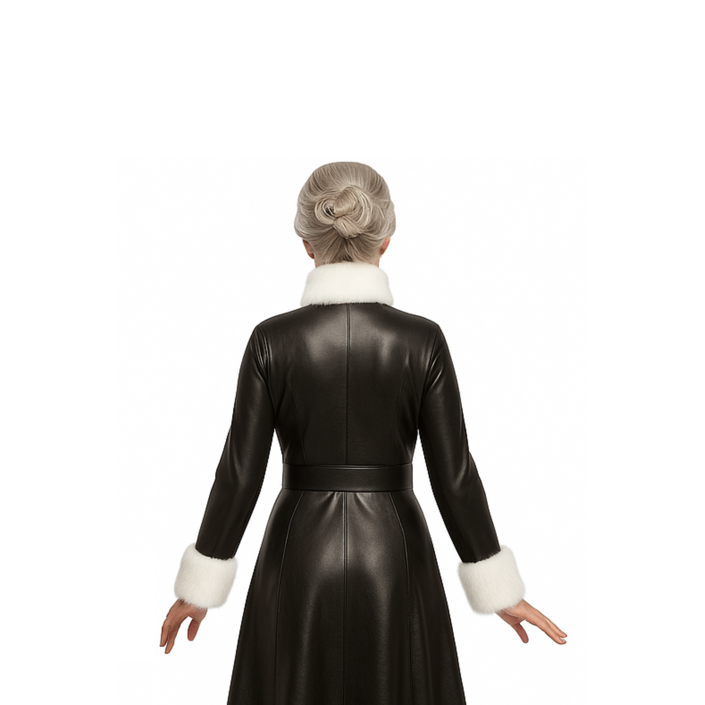 Black Leather Mrs. Claus Christmas Gown – Long Holiday Costume Dress with White Fur Trim - Elegant Festive Outfit for Christmas Parties